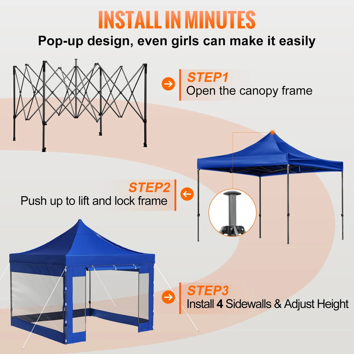 10 x 10 FT Blue Pop Up Canopy Tent with Sidewalls W613