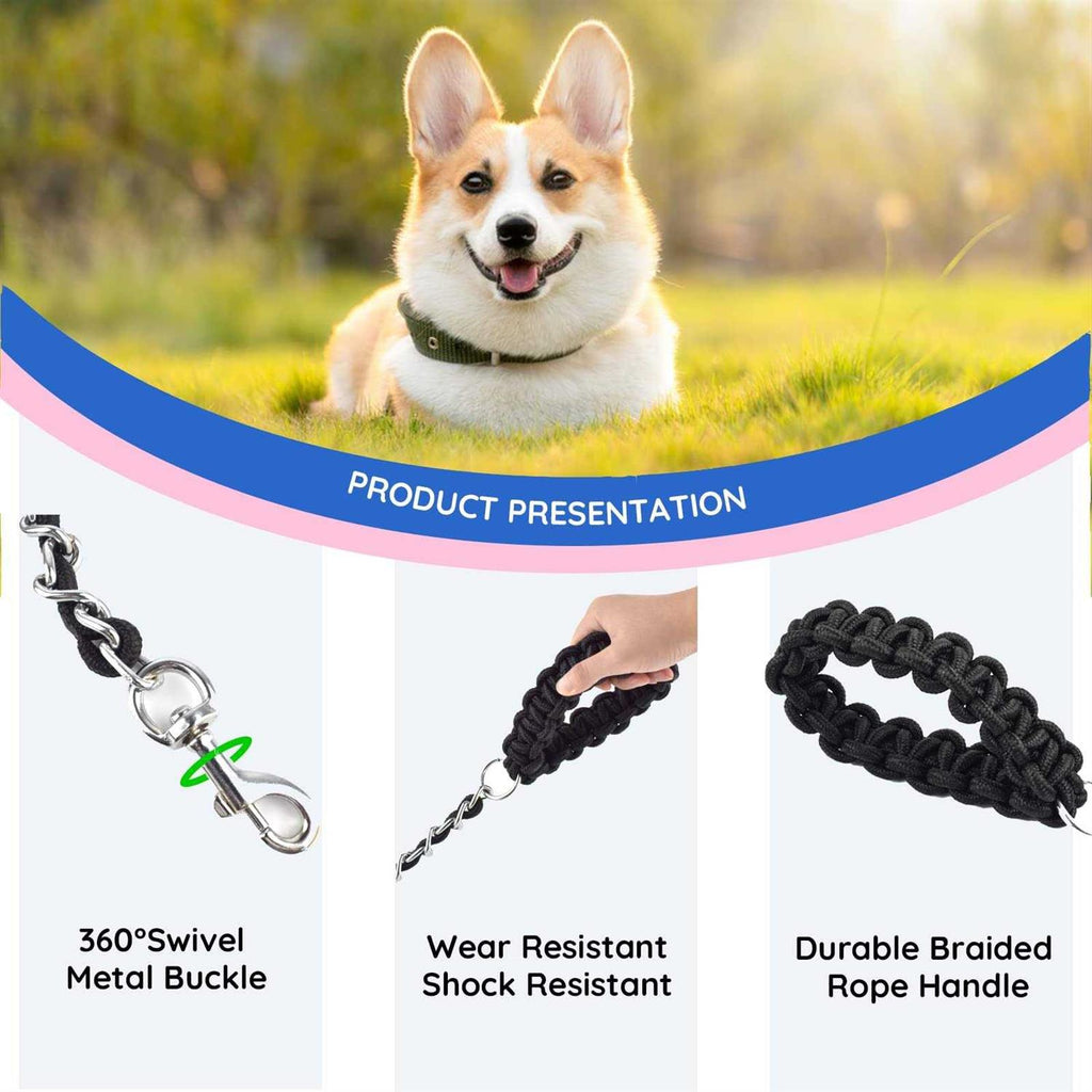 Chew Proof 5.5ft Heavy Duty Dog Leash Metal Chain Lead with Soft Rope Handle R5034