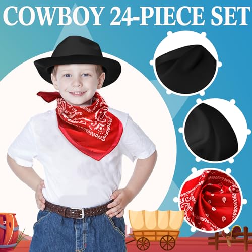 24 Pieces Felt Cowboy Hat Set with Paisley Bandanas V329