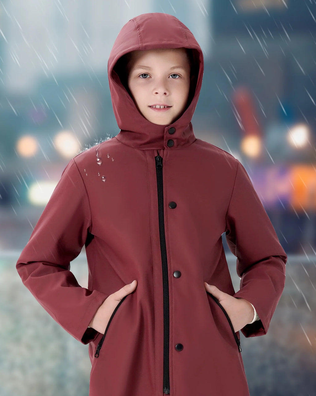 Boys Lightweight Waterproof Hooded Cotton Lined Rain Jacket H1666