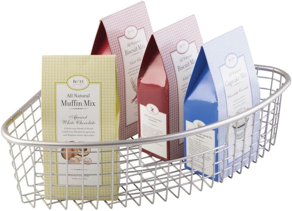 Satin Metal Kitchen Cabinet Lazy Susan Organizer Basket, 4 Pack Q166