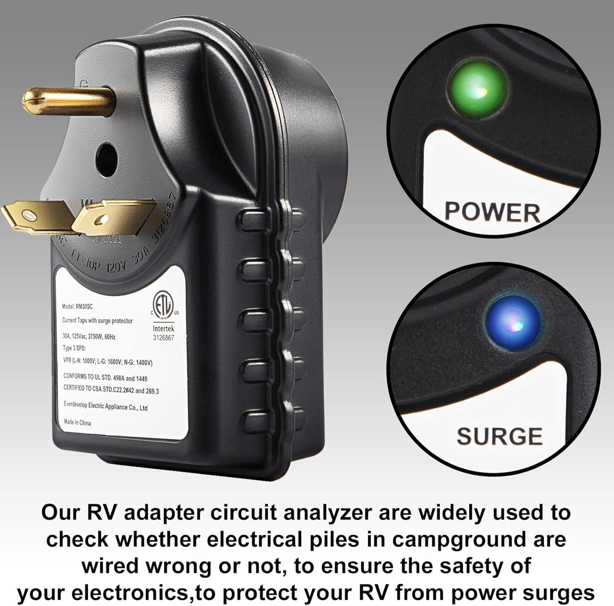 30 Amp Surge Protector Power Adapter with LED Light Indicator, Pack of 2 P277