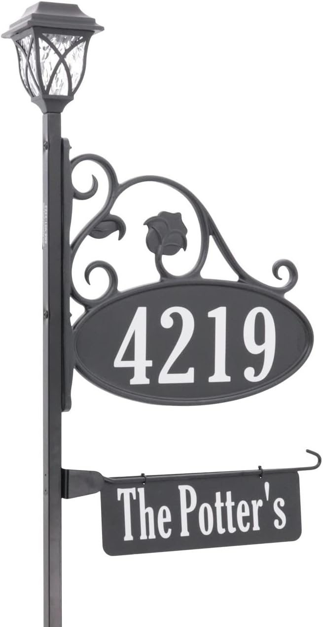 Handcrafted Oval Reflective Home Address Sign with Name Rider and Solar Light B79152