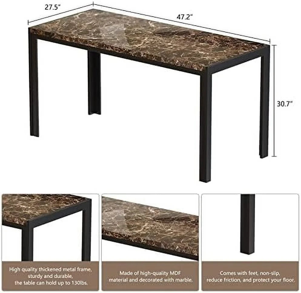 Dining Table Set for 4 with 2 PU Leather Upholstered Benches D71489