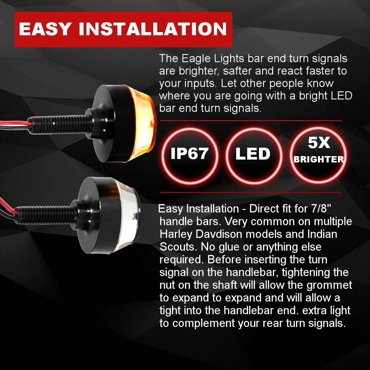 LED Turn Signals for 7/8" Handlebars - Pair E7936