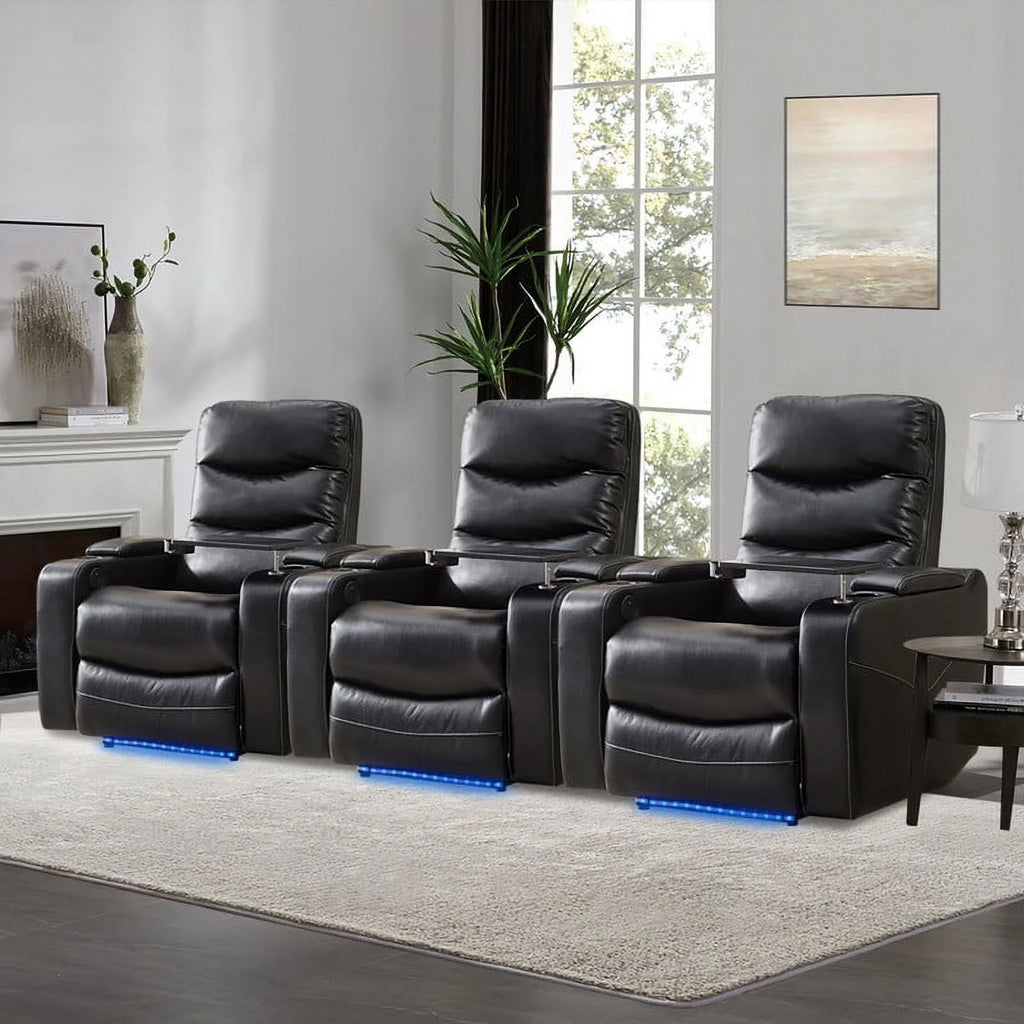 Black Leather Power Recliner Chair P781