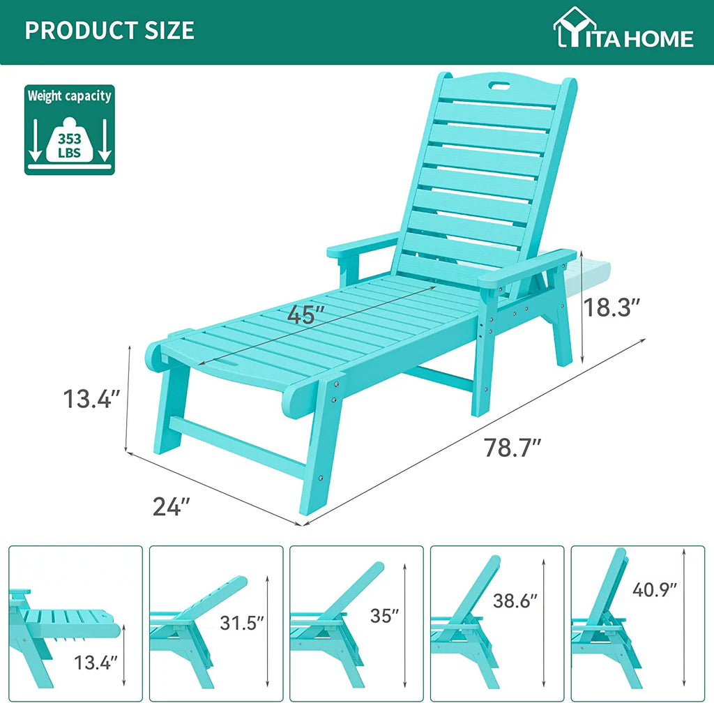 Blue Adjustable Resin Chaise Lounge Chair O8395