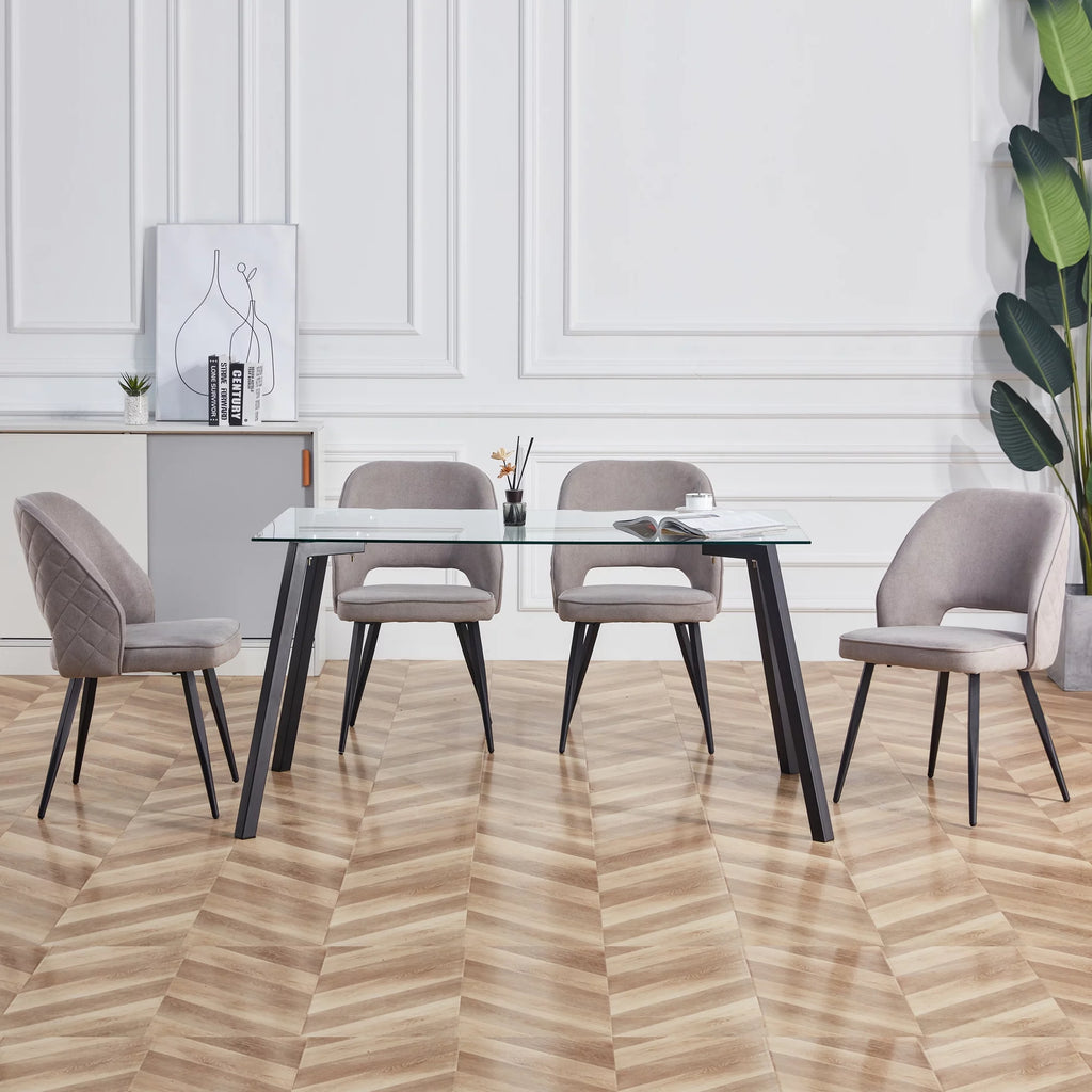 Rectangular Glass Dining Table for 4-6 with Tempered Glass Tabletop and Black Metal Legs S20750