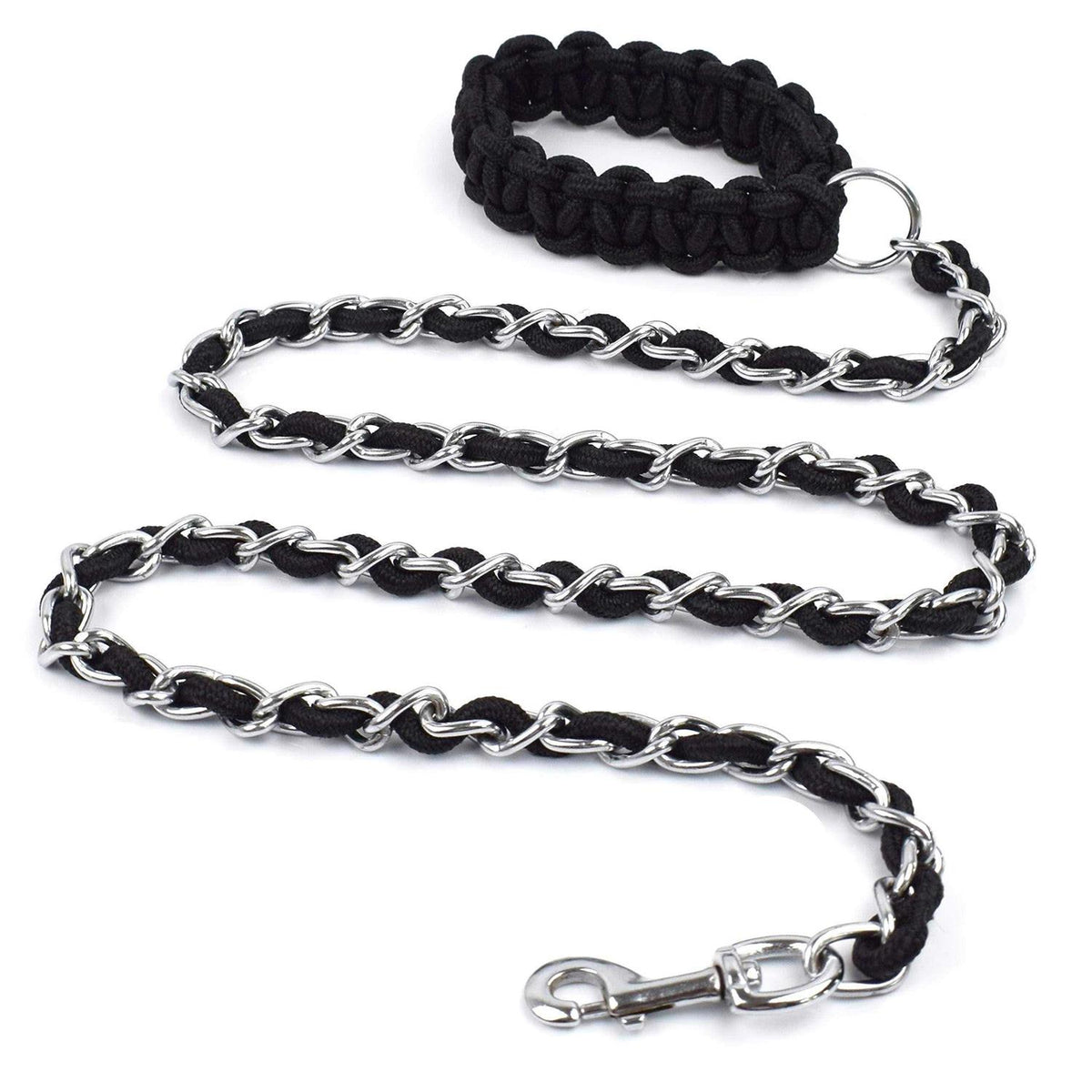 Chew Proof 5.5ft Heavy Duty Dog Leash Metal Chain Lead with Soft Rope Handle R5034