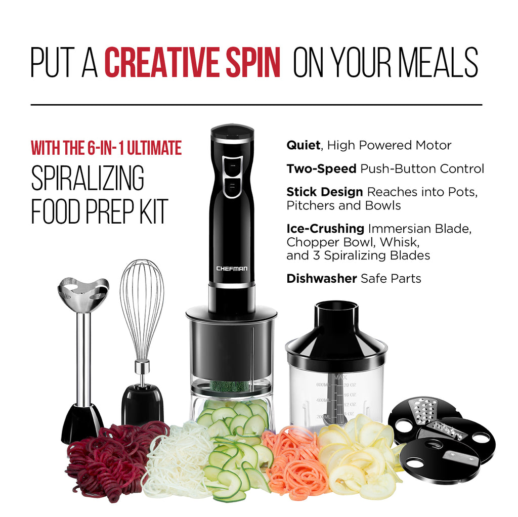 6-in-1 Electric Spiralizer & Immersion Blender, Black O4293