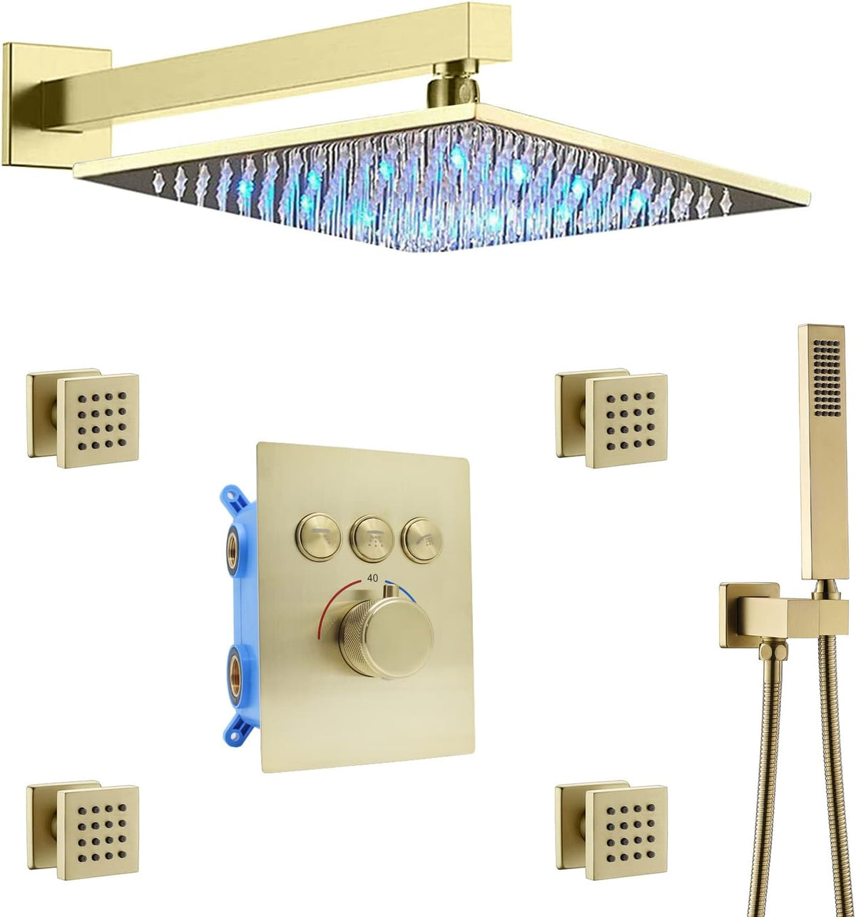 Matte Black Thermostatic Brass Shower Faucet Combo Set U34626