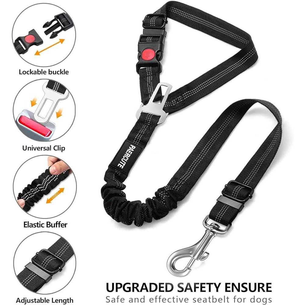 3 Piece Set Dog Car Seat Belt Headrest Restraint Adjustable with Elastic Bungee Buffer S562958