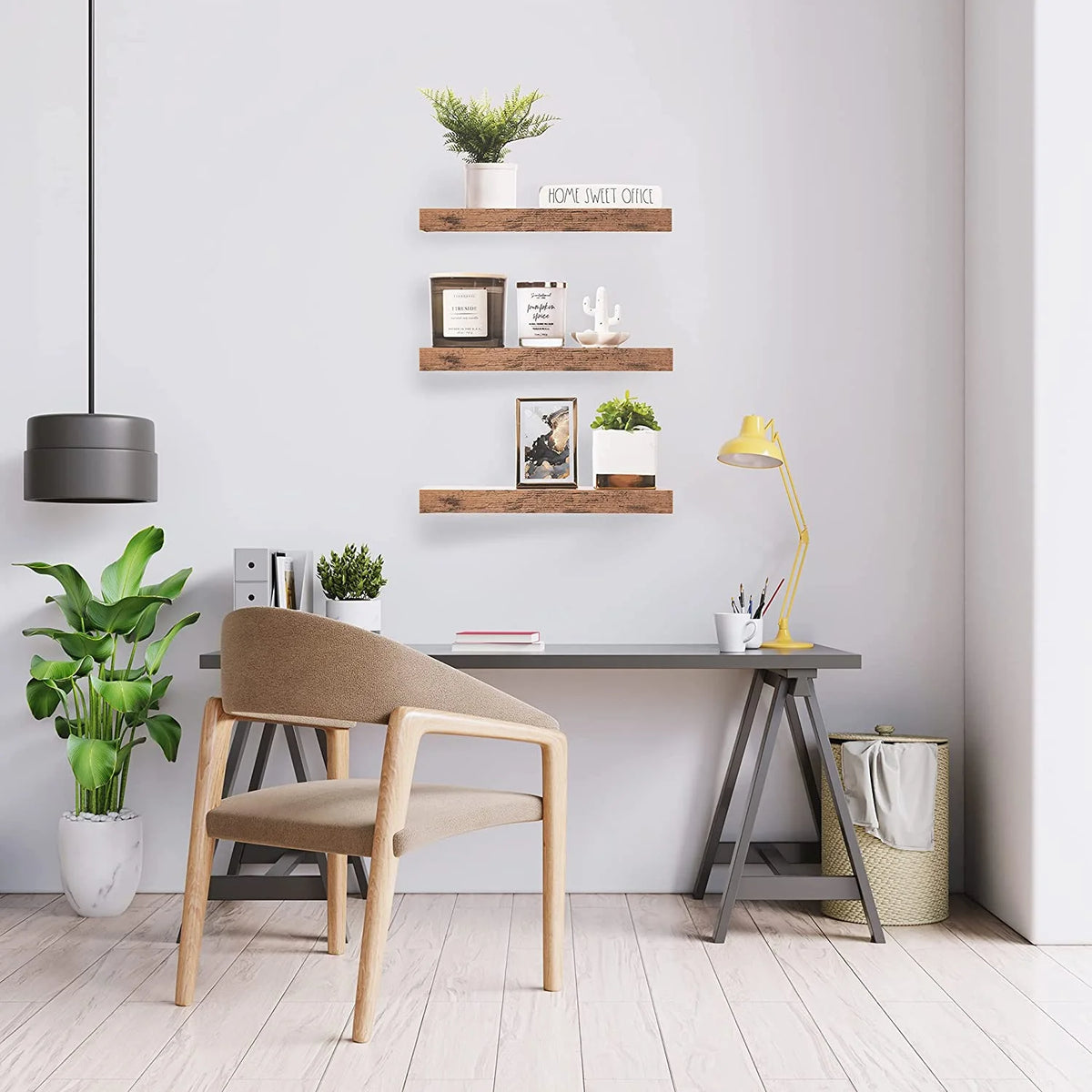 Mahogany Wall Mount Floating Shelf 3 Shelves E37105