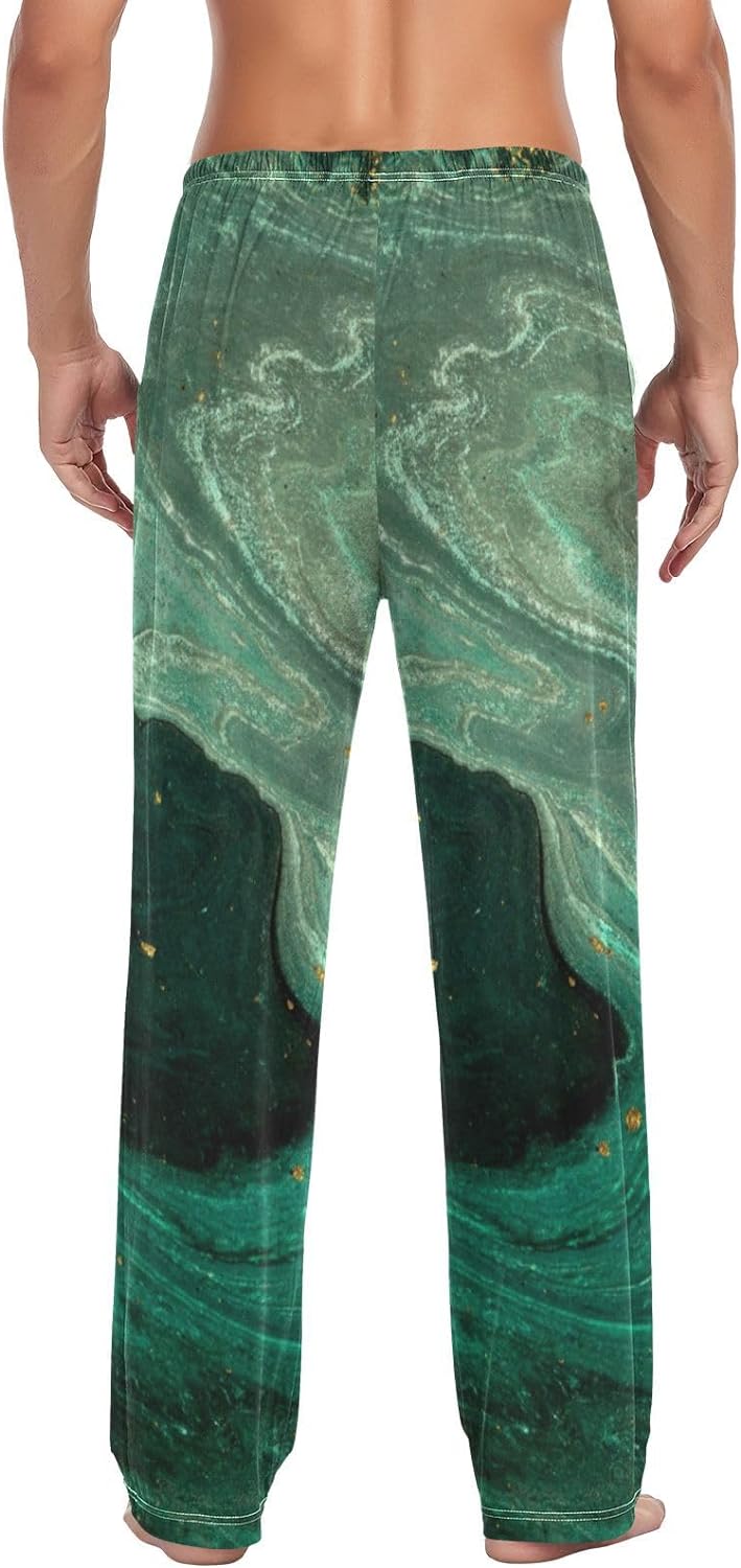 Teal Green Gold Marble Cotton Pajama Pants Y424556
