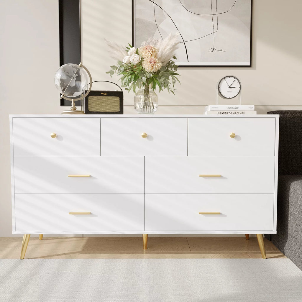 White 7 Drawer Wood Dresser M1436