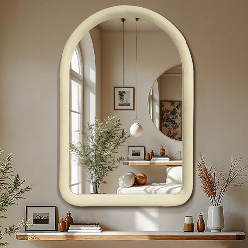 Cream White Arched Full Length Flannel Mirror P945