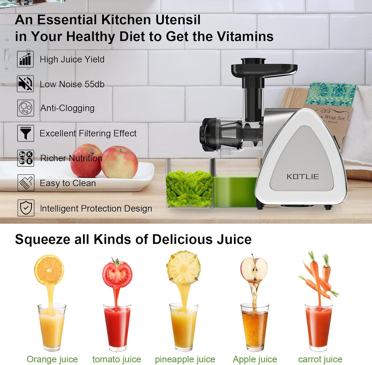 Silver Slow Masticating Juicer with Brush J3466
