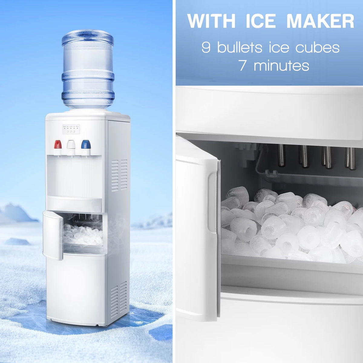 White Top Loading Water Cooler Dispenser with Ice Maker Y491
