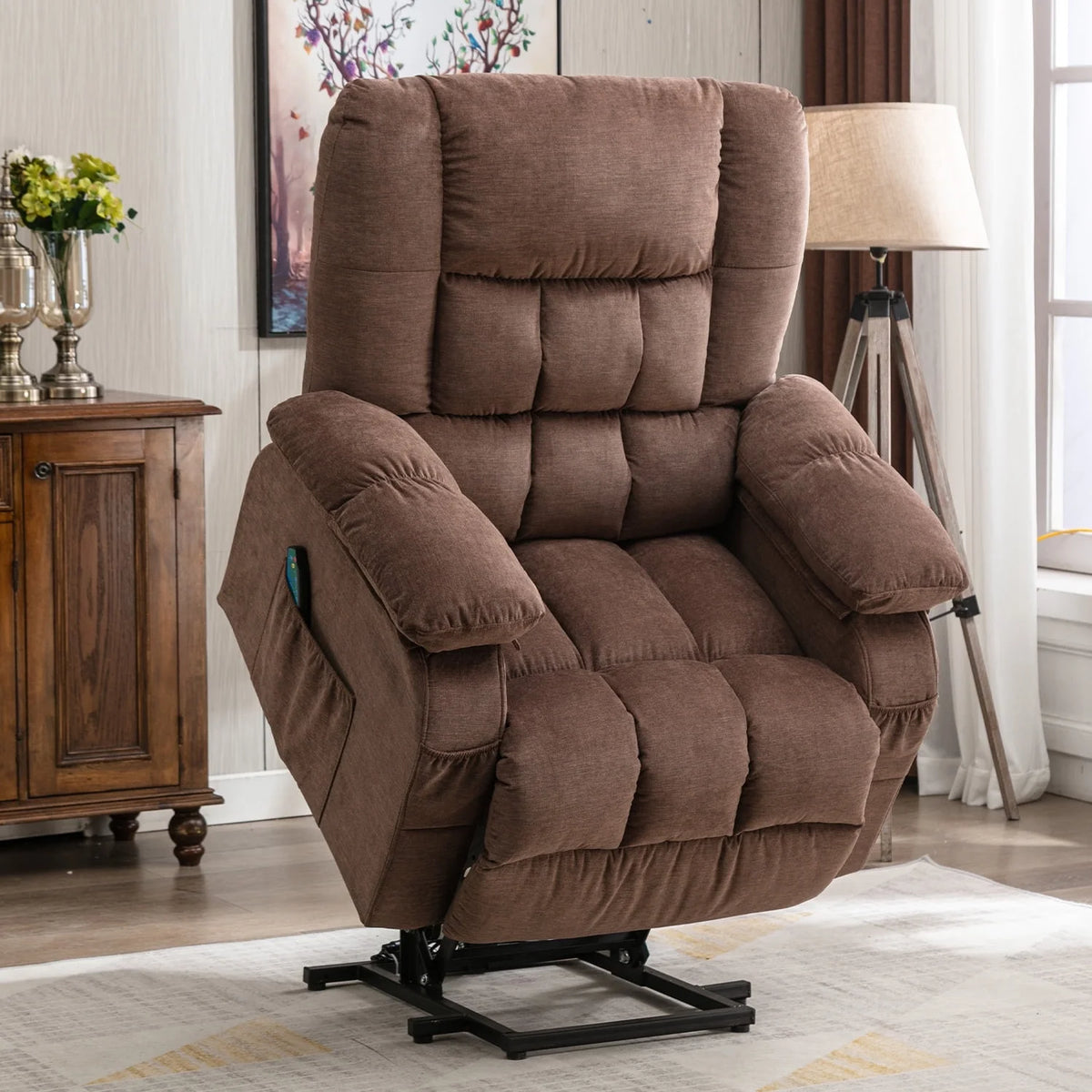 Brown Power Lift Recliner Chair with Heat and Massage L966