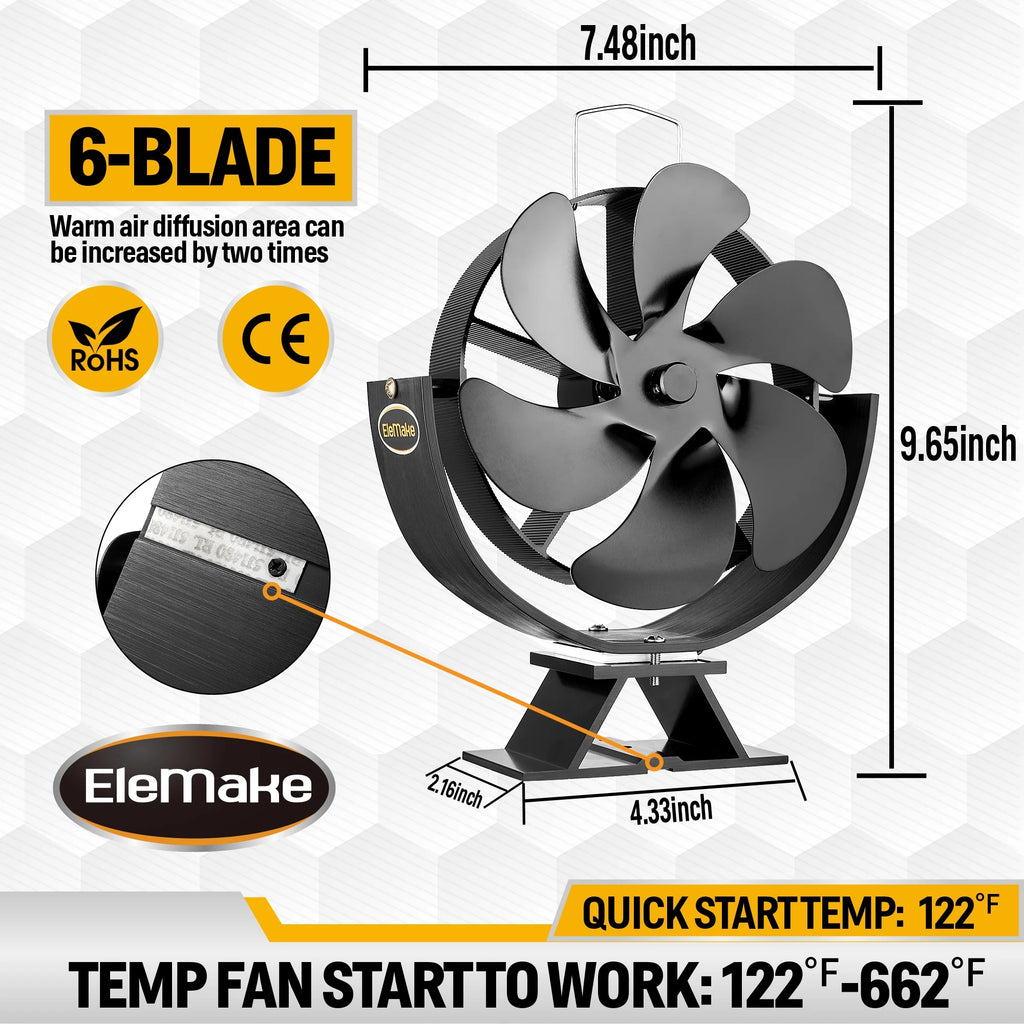 6-Blade Heat Powered Fireplace Fan R946