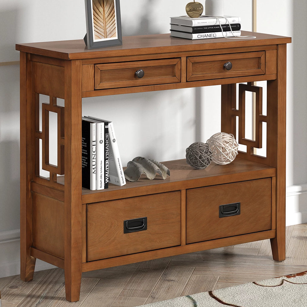 36'' Pine Wood Console Table with 4 Drawers & 1 Storage Shelf J90660