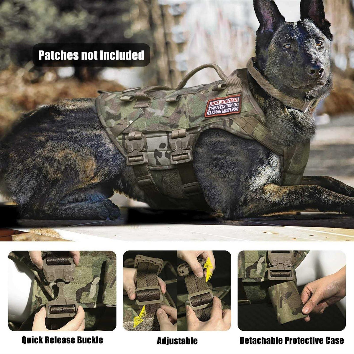 Tactical Dog Harness Adjustable Padded MOLLE Vest G1299