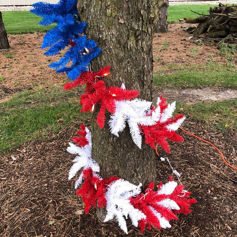 9 ft Patriotic American Garland 50 White Lights Red White Blue E2455