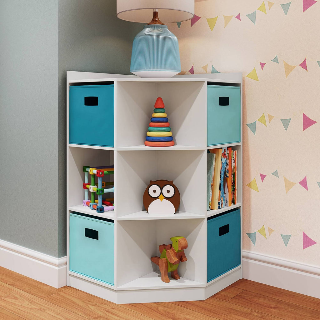 5pc Kids Corner Cabinet Set with 4 Bins White Turquoise Aqua R212