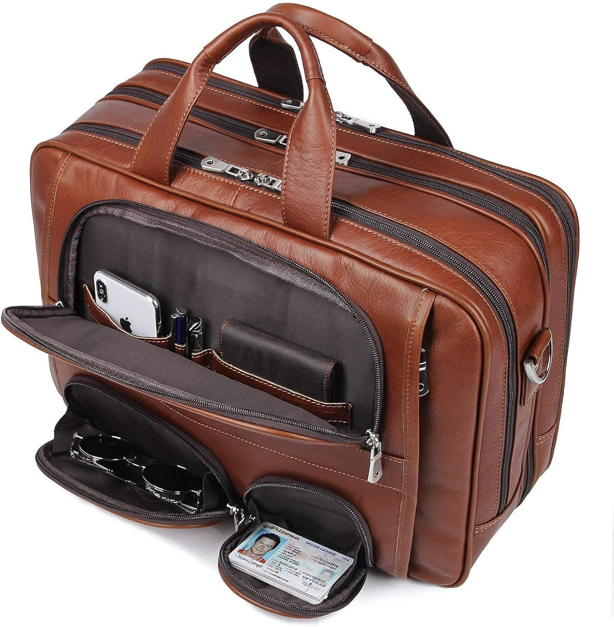 Genuine Leather Laptop Briefcase Duffel Bag fits 15.6 inches K9442