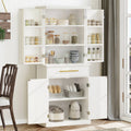 White 4 Door Freestanding Kitchen Pantry Storage Cabinet with Drawer and Adjustable Shelf V972438