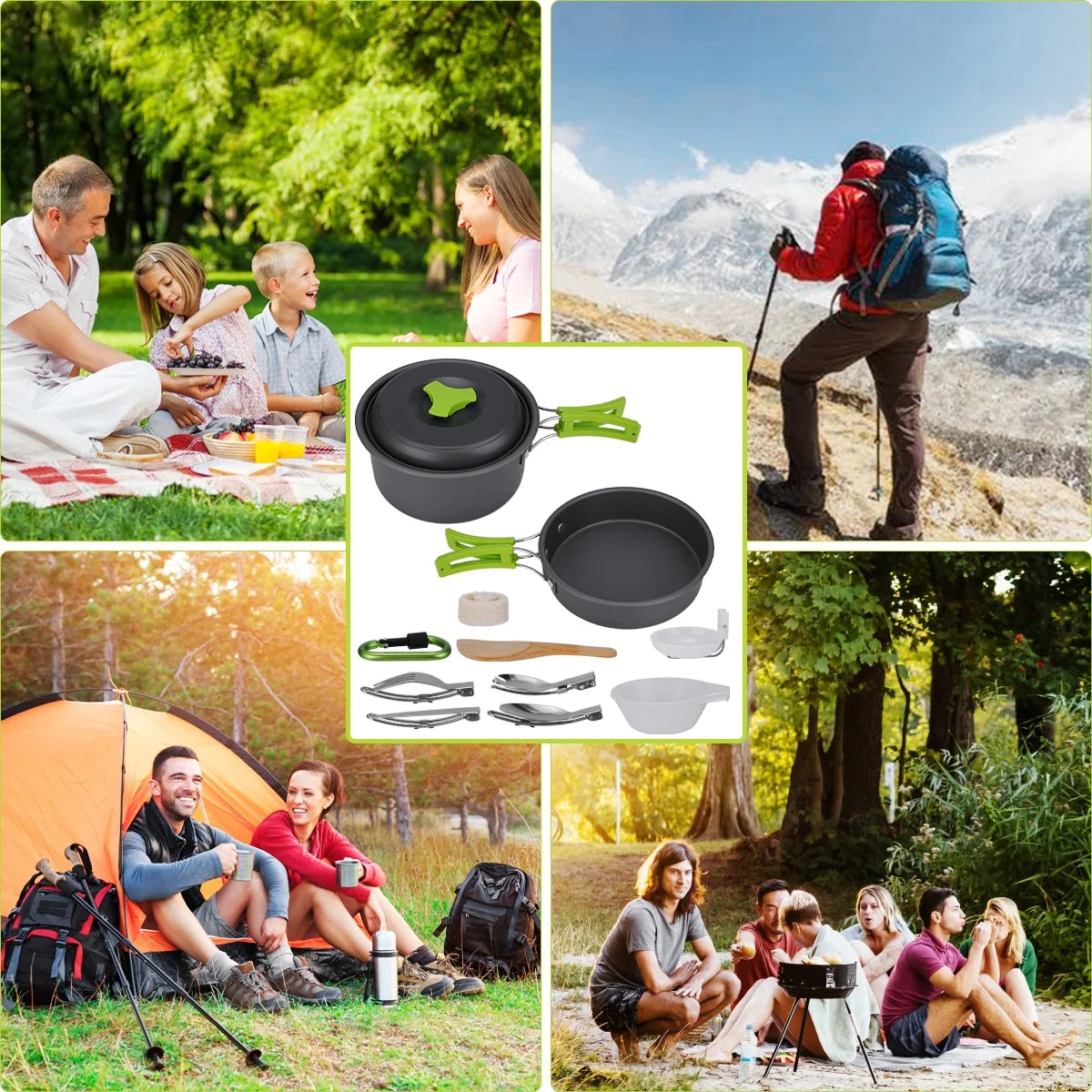15Pcs Non-Stick Camping Cookware Set I7735