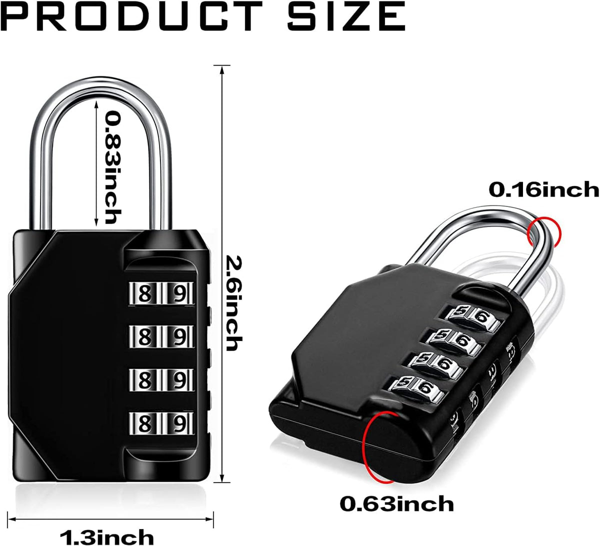Combination Padlock 4 Digit Waterproof (Black, 24 Pieces) U18510