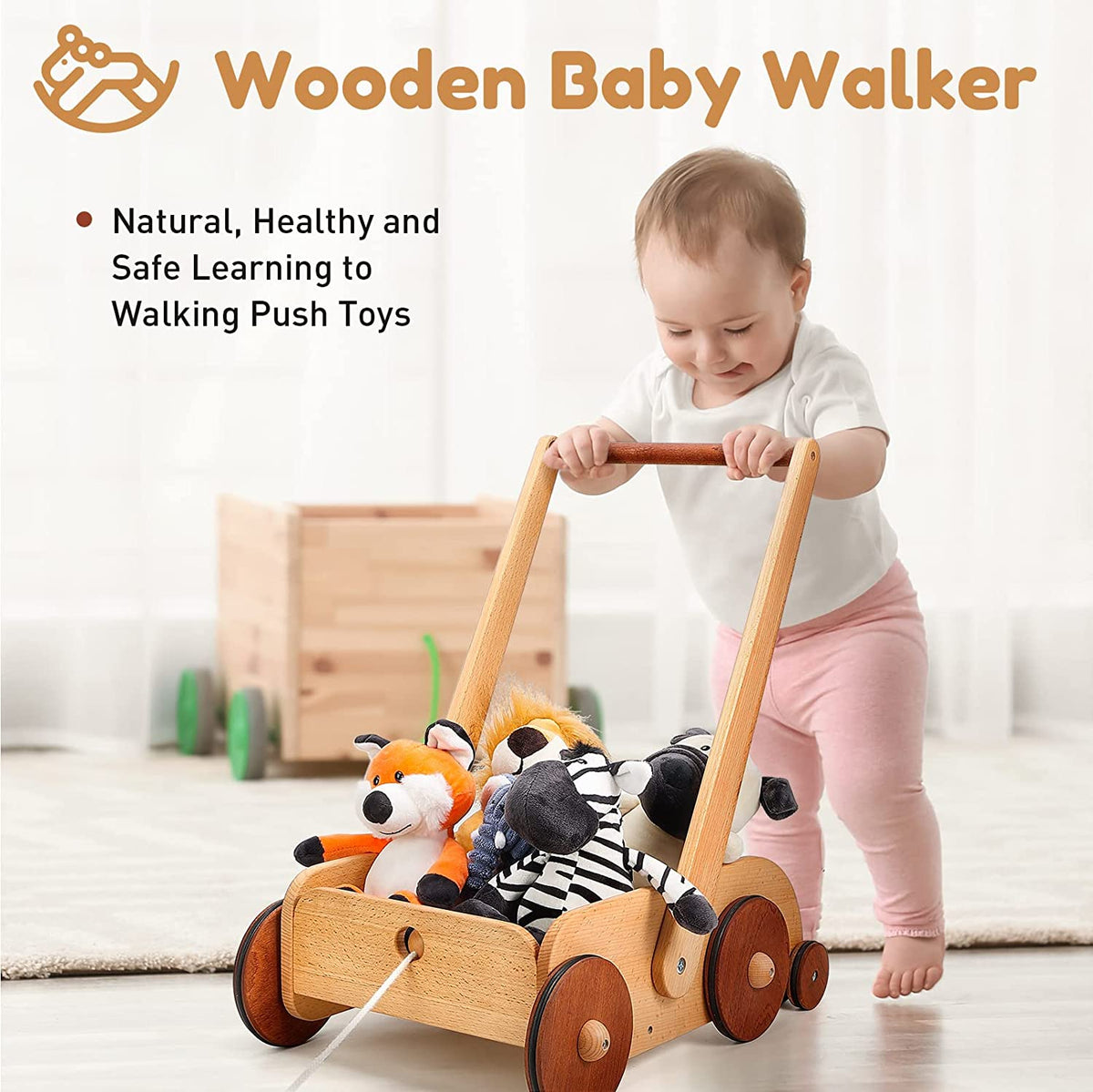 Wooden Baby Walker Push and Pull Toy Wagon U618