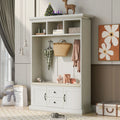 Beige Hall Tree with Upholstered Bench and Coat Rack N805561