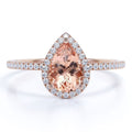 Pear Cut Peach Pink Morganite Halo Engagement Ring in 18k Rose Gold over Silver K8016