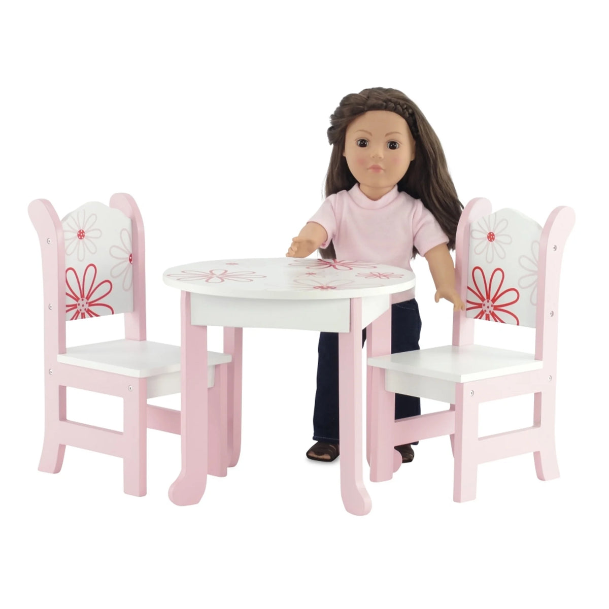 Pink Floral Kitchen Table and 2 Chair Dining Doll Furniture Set W447