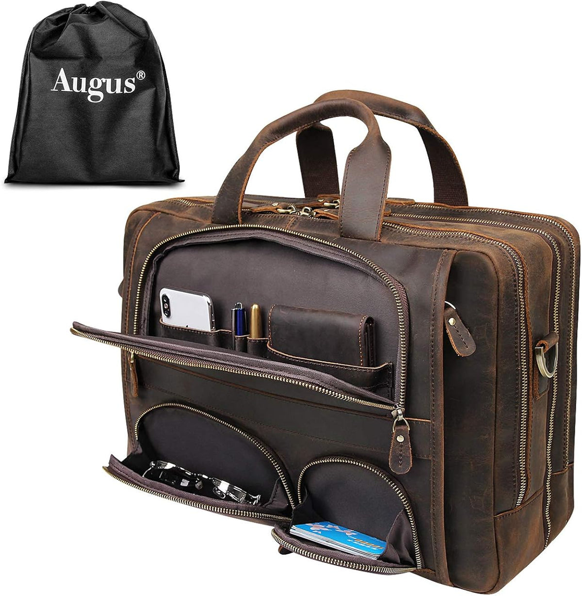 Genuine Leather Laptop Briefcase Duffel Bag fits 15.6 inches K9442