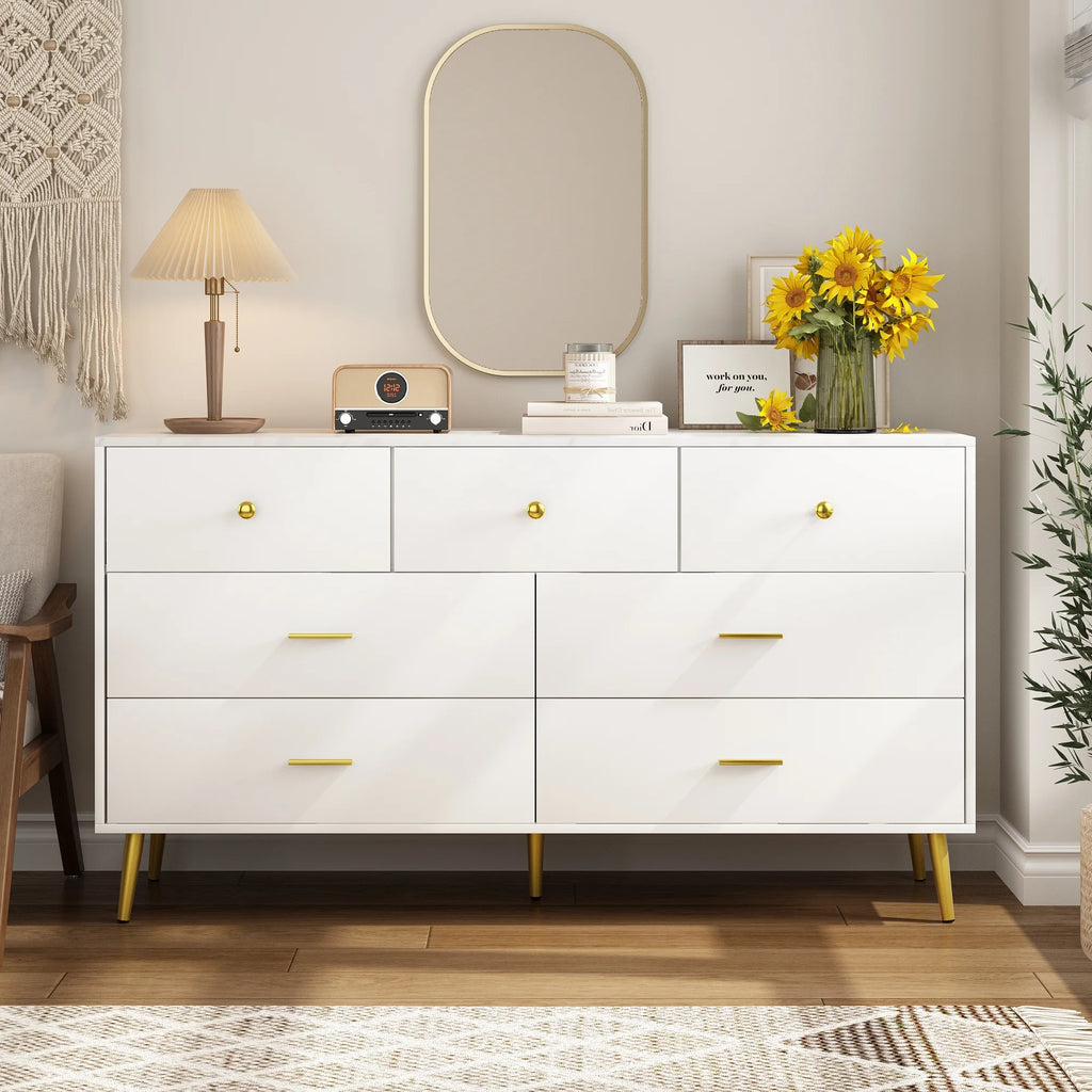 White 7 Drawer Wood Dresser M1436