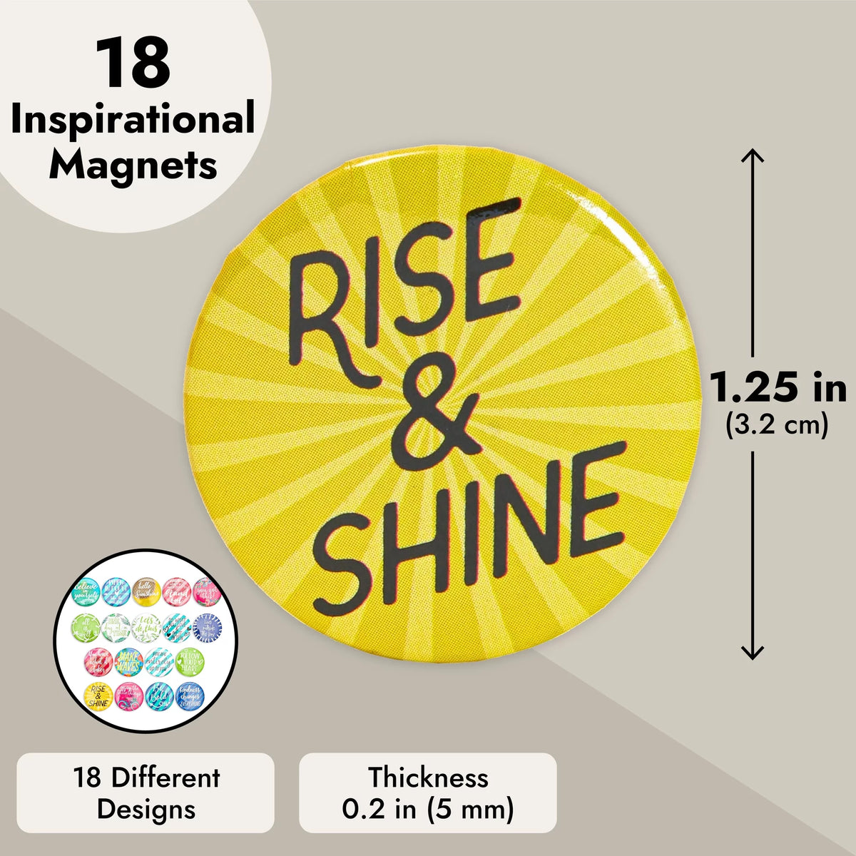 18 Pack Colorful Inspirational Magnets 1.25 In E706
