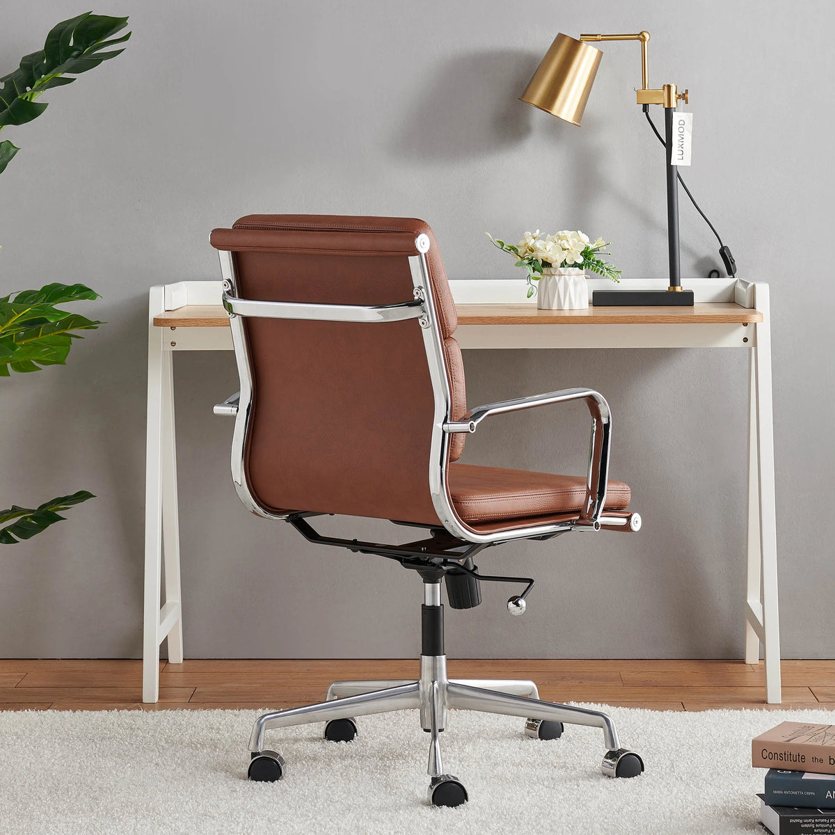 Brown Leather Adjustable Swivel Office Chair Z18013