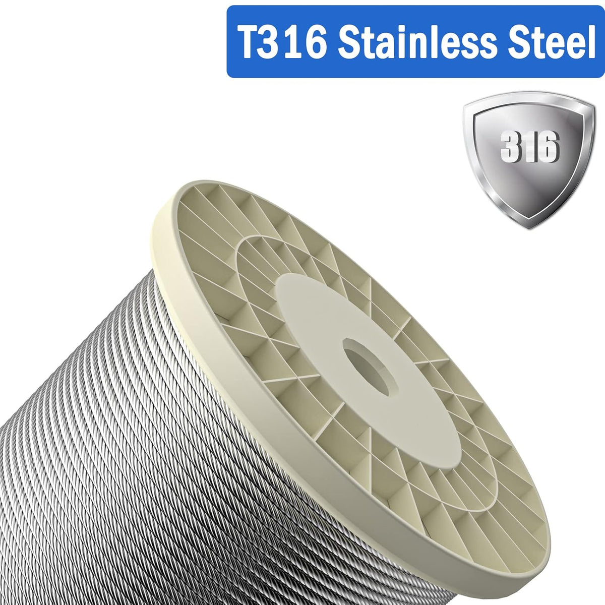 1/8 316 Stainless Steel Cable, 800FT, 7 x 7 Strands Construction C49473