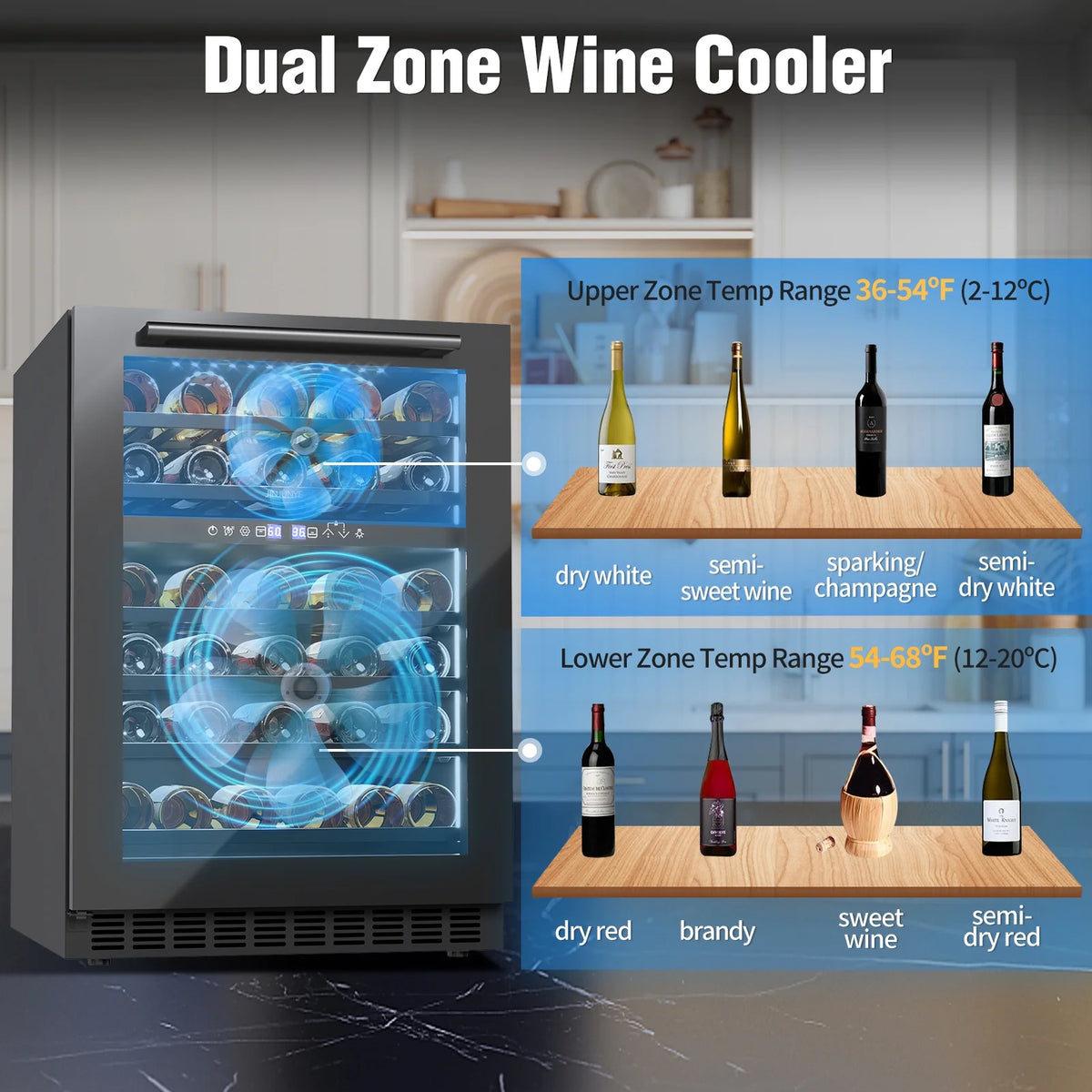 24" 56 Bottle Dual Zone Wine Cooler Refrigerator Q1843