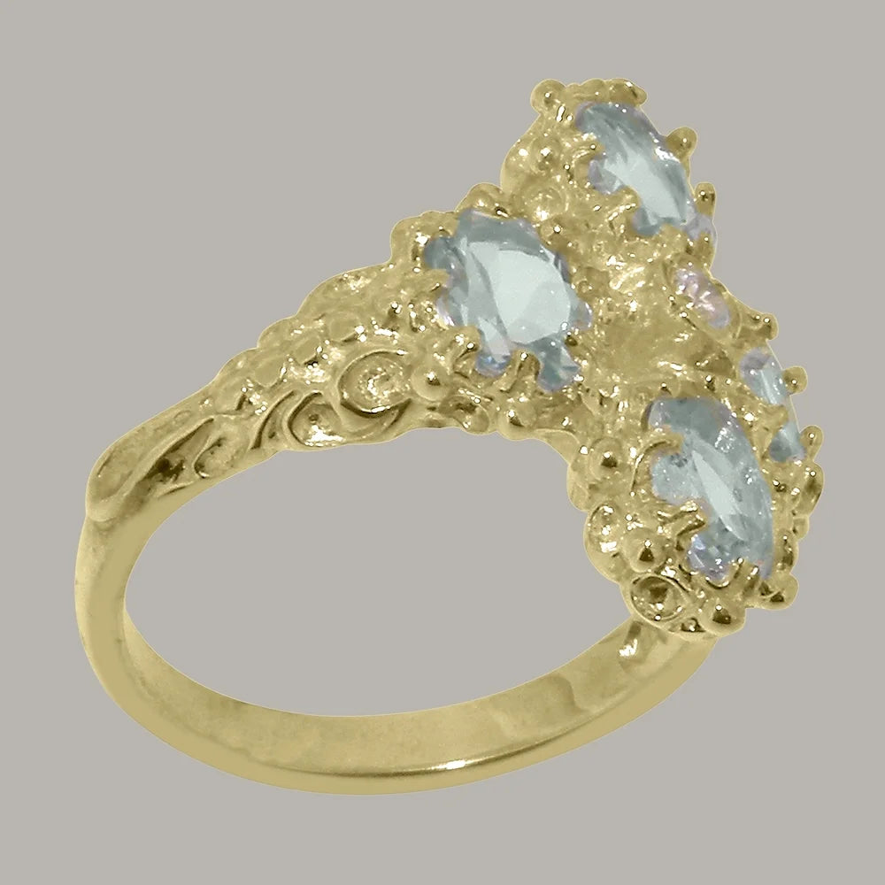 14k Yellow Gold Natural Diamond & Aquamarine Womens Engagement Ring K9295