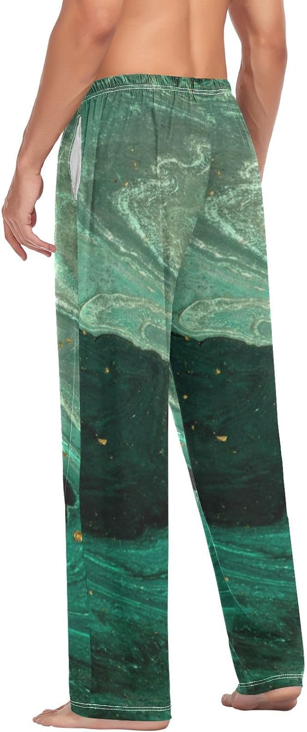 Teal Green Gold Marble Cotton Pajama Pants Y424556