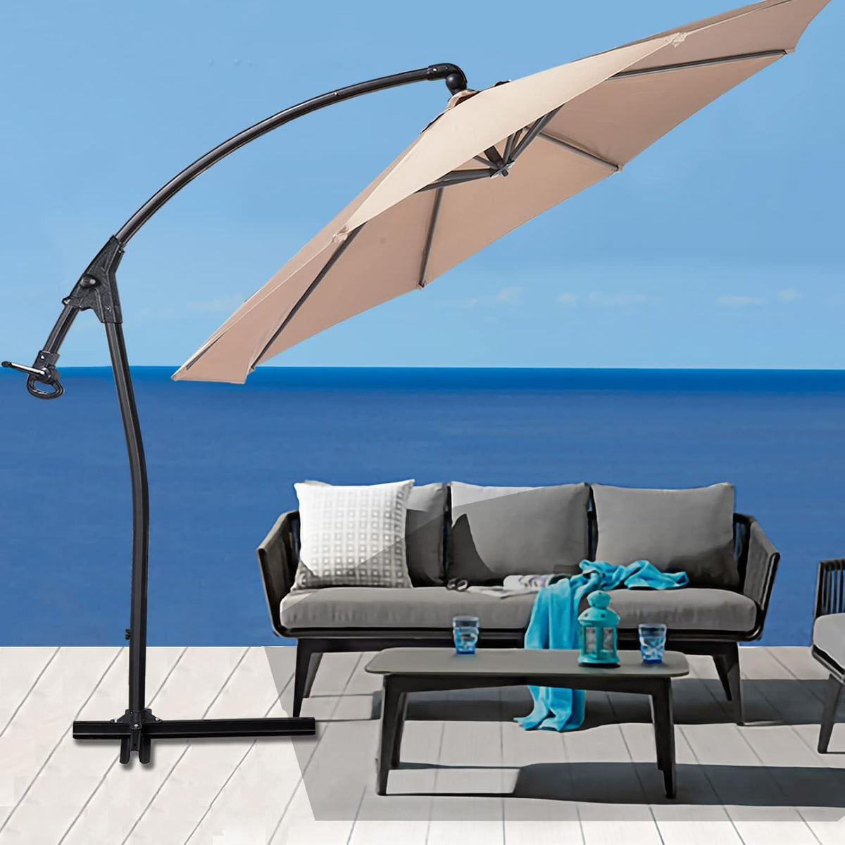 10FT Cantilever Patio Umbrella, Waterproof Oxford Aluminum Offset Patio Umbrella A835728