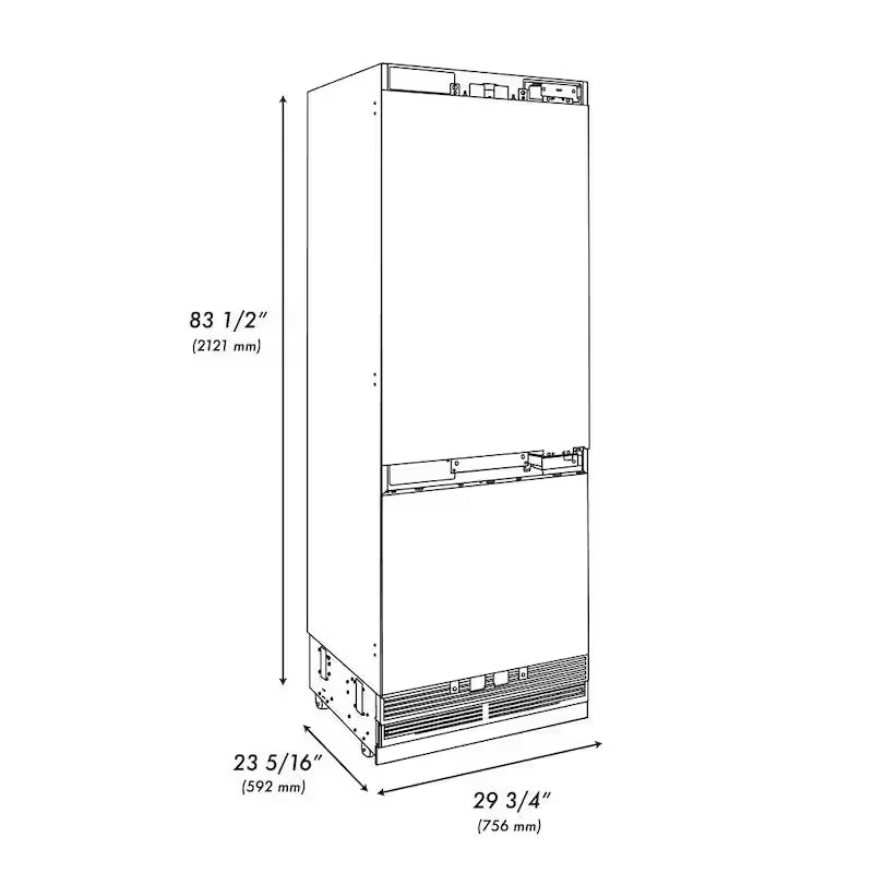 30 in. Bottom Freezer Refrigerator with Ice and Water Dispenser L877