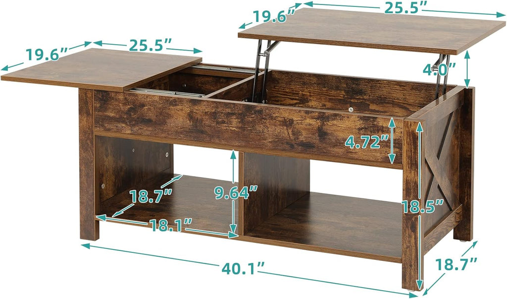 Lift Top Coffee Table with Storage, Solid Wood, Brown E437