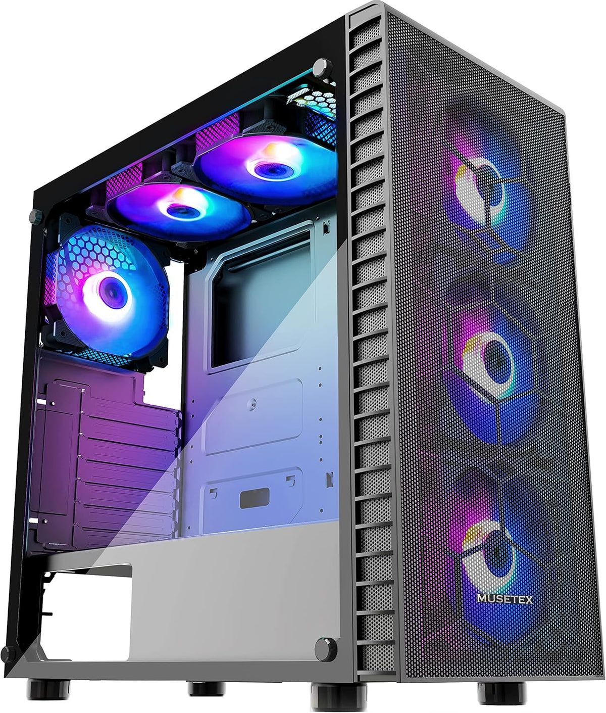 ATX Mid Tower Mesh Computer Case with 6pcs 120mm LED ARGB Fans & USB 3.0 Port Tempered Glass P868581