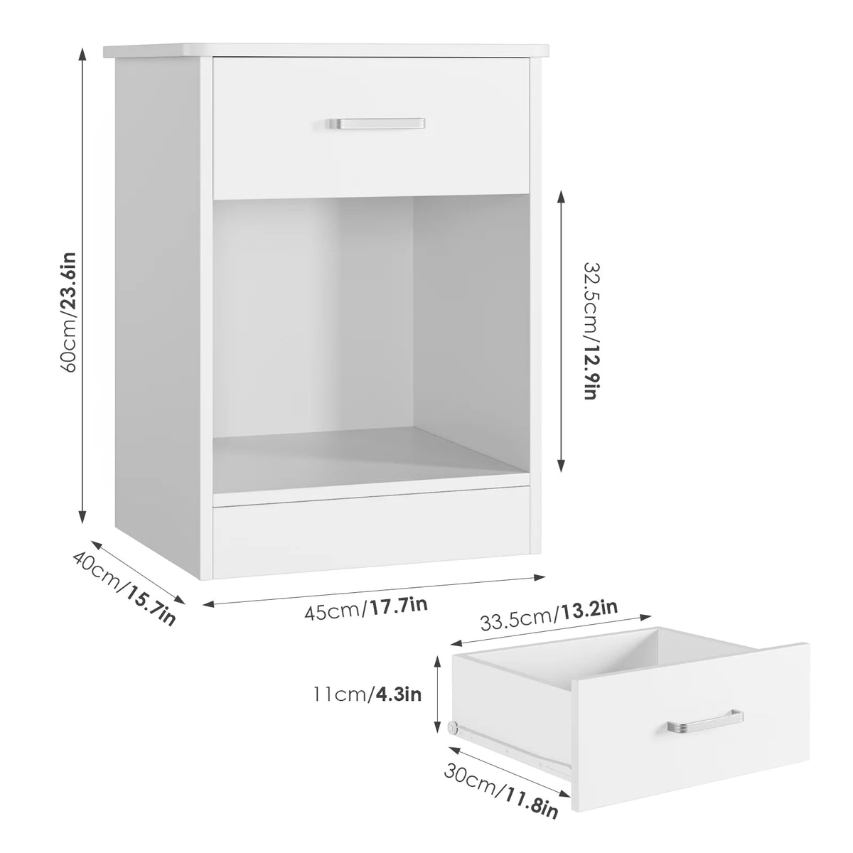 White 2-Tier Nightstand with Drawer and Storage Shelf, Set of 2 U898