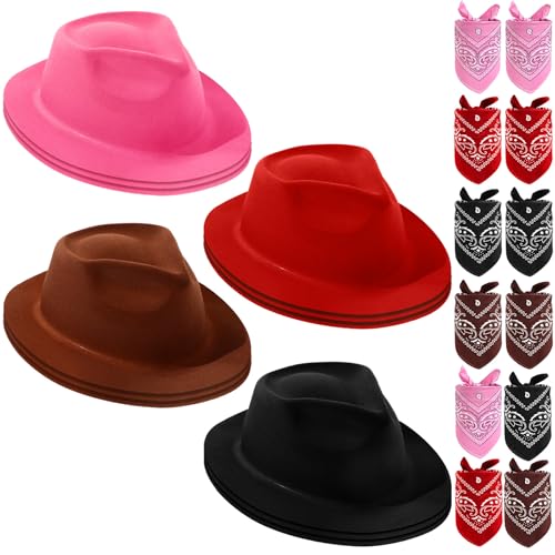 24 Pieces Felt Cowboy Hat Set with Paisley Bandanas V329